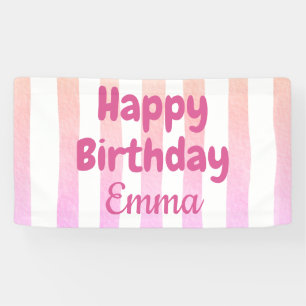 Personalised Happy Birthday Striped Custom Name Banner