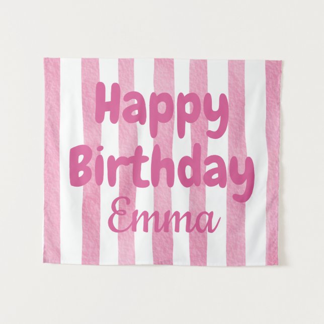 Personalised Happy Birthday Striped Custom Name Tapestry (Front (Horizontal))