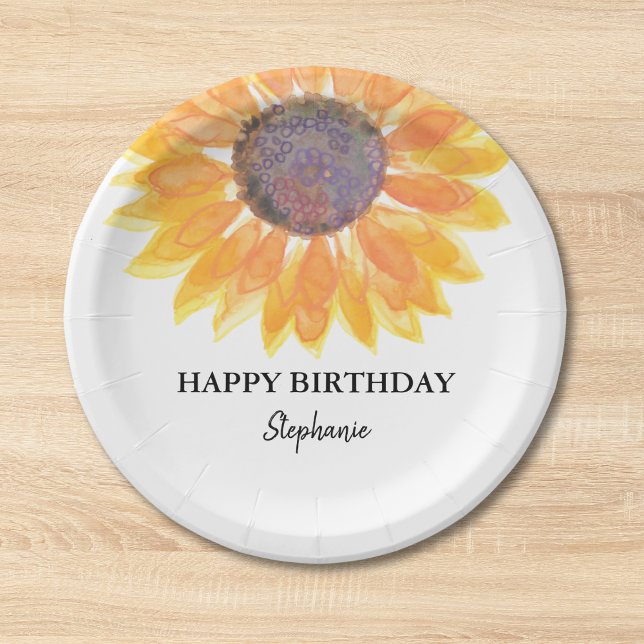 Personalised Happy Birthday Sunflower Paper Plates (Creator Uploaded)