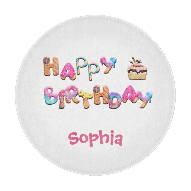 Personalised Happy Birthday Treats Colourful  Cutting Board (Front)