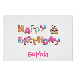 Personalised Happy Birthday Treats Colourful Wall Poster