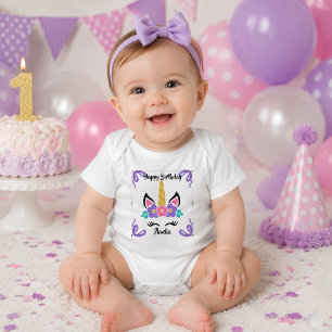 Personalised Happy Birthday Unicorn Baby Bodysuit
