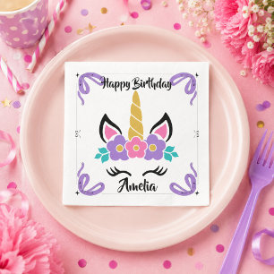 Personalised Happy Birthday Unicorn Paper Napkins