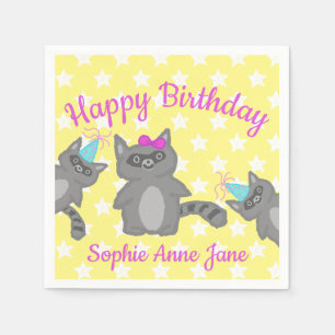 Personalised Happy Birthday Yellow Stars Racoon Napkin