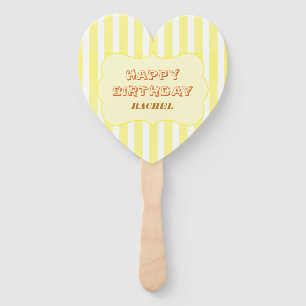 Personalised Happy Birthday Yellow Stripe Hand Fan