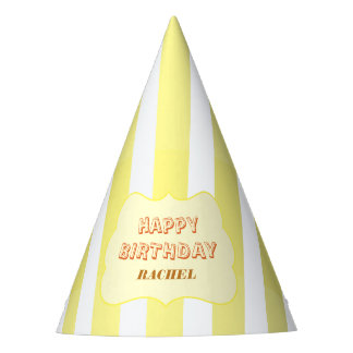 Personalised Happy Birthday Yellow Stripe Party Hat