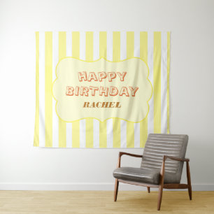 Personalised Happy Birthday Yellow Stripe Tapestry