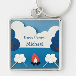 Personalised Happy Camper Campfire Smores Camping Key Ring