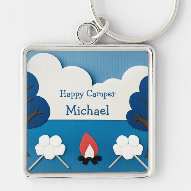 Personalised Happy Camper Campfire Smores Camping  Key Ring (Front)