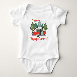 Personalised Happy Camper Christmas Baby Bodysuit