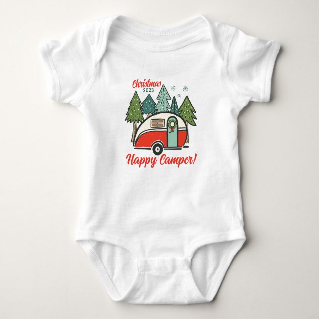 Personalised Happy Camper Christmas Baby Bodysuit (Front)