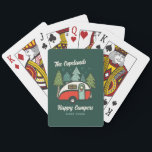Personalised Happy Camper Playing Cards<br><div class="desc">A customisable Christmas design with cosy and cute camper and pine tree illustrations. This item can be personalised with name, message or holiday greeting. Colours include traditional Christmas colours of green, red and white, as well as dark teal and mint green. Makes a great Christmas stocking stuffer or gift for...</div>