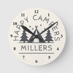 Personalised Happy Campers Rustic Tent Camping Round Clock