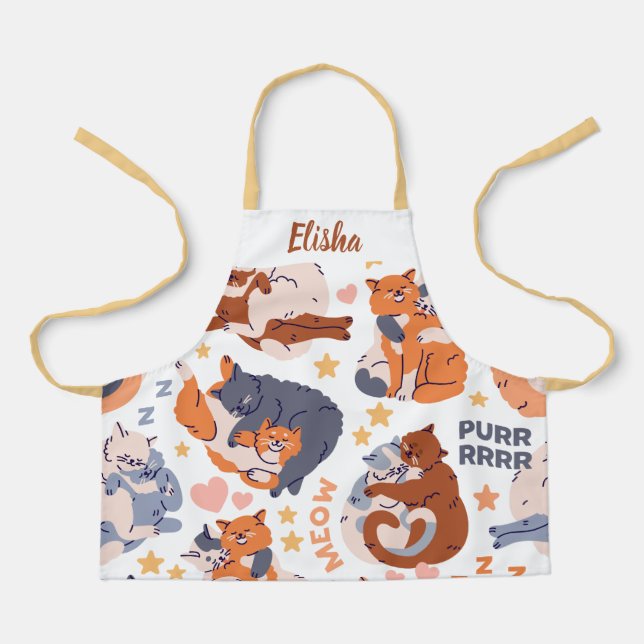 Personalised Happy Cats Name Design Apron (Front)