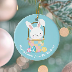 Personalised Happy Easter Bunny Baby Blue Ceramic Ornament