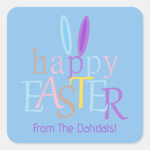 Personalised Happy Easter Bunny Ears Blue Purple Square Sticker