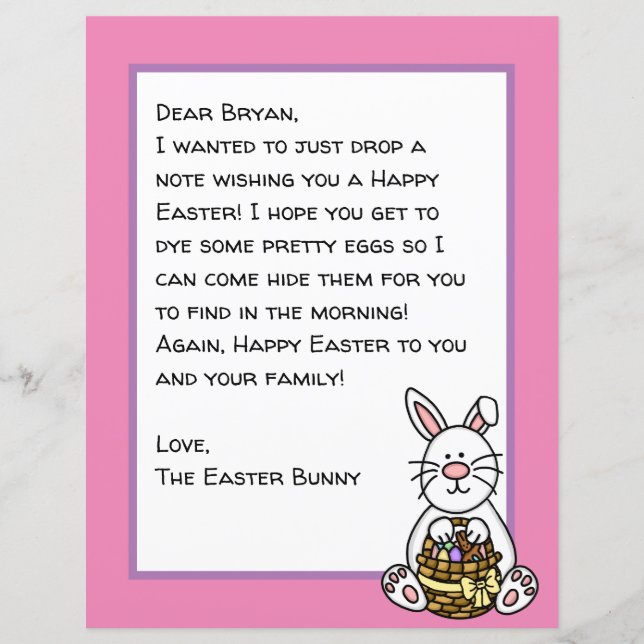 Personalised Happy Easter Bunny Letter  (Front)