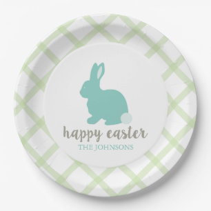 Personalised Happy Easter Bunny Paper Plate Mint