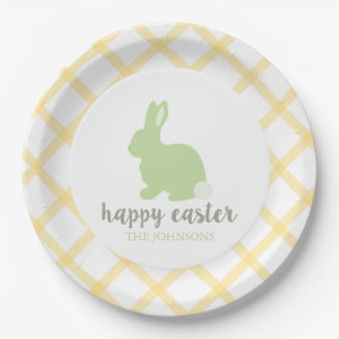 Personalised Happy Easter Bunny Paper Plate Yellow