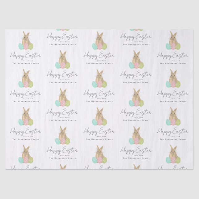 Personalised Happy Easter Bunny Watercolor Tissue Paper (Front)