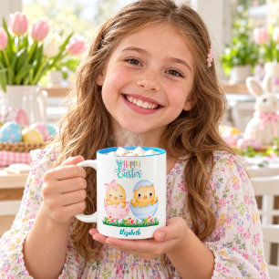 Personalised Happy Easter Chicks Two-Tone Coffee Mug