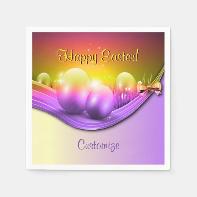 Personalised Happy Easter Coloured Eggs Napkins (Front)