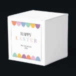 Personalised Happy Easter Colourful Simple Modern Favour Box<br><div class="desc">Personalised Happy Easter Colourful Simple Modern Favour Boxes features a white background with a playful and colourful design. The front showcases a modern "EASTER" text in elegant, vibrant colours, along with illustrated Easter eggs. A thin rounded corner line frames the design, adding a soft and stylish touch. Perfect for an...</div>