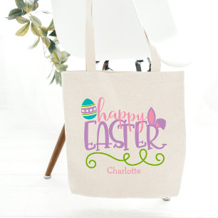 Personalised Happy Easter Cute Modern Typography Tote Bag