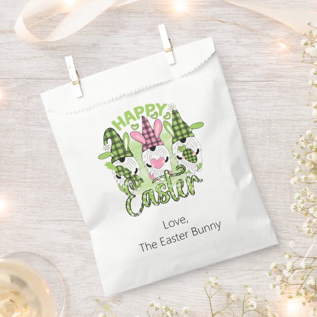 Personalised Happy Easter Gnomes Pink Green  Favour Bag (Clipped)