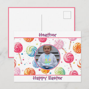 Personalised Happy Easter Lollipop Candy Photo Postcard
