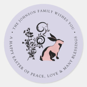 Personalised Happy Easter Modern Bunny Classic Round Sticker