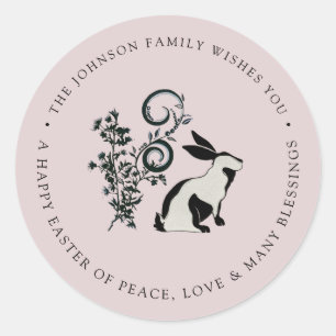 Personalised Happy Easter Modern Bunny Classic Round Sticker