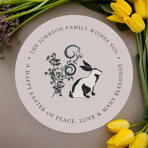 Personalised Happy Easter Modern Bunny Classic Round Sticker