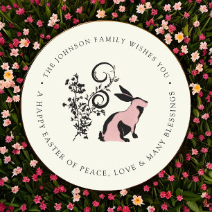 Personalised Happy Easter Modern Bunny Classic Round Sticker