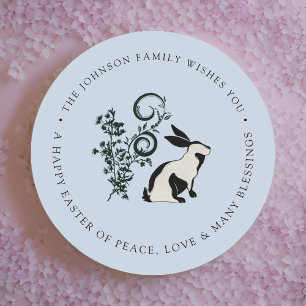 Personalised Happy Easter Modern Bunny Classic Round Sticker