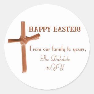 Personalised Happy Easter Palm Cross Earthy Family Classic Round Sticker
