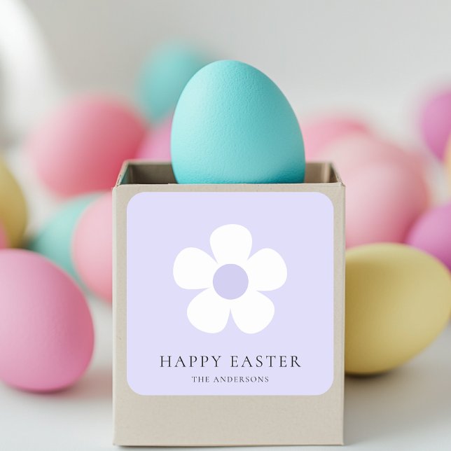 Personalised Happy Easter Purple Daisy  Square Sticker (Creator Uploaded)