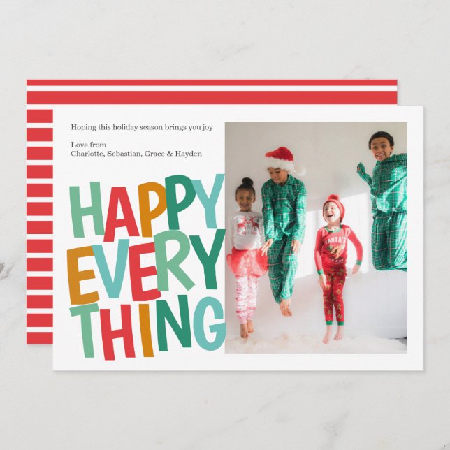 Personalised Happy Everything Colourful Christmas Holiday Card (Front/Back)