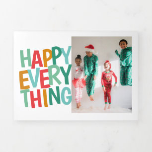 Personalised Happy Everything Colourful Christmas Tri-Fold Holiday Card