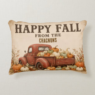 Personalised Happy Fall Vintage Red Truck Farmhous Decorative Cushion