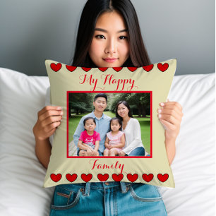 Personalised Happy Family Throw Pillow with Photo