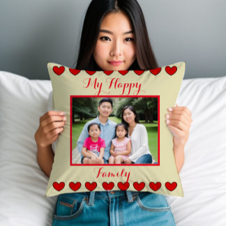 Personalised Happy Family Throw Pillow with Photo