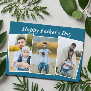 Personalised Happy Father's Day Photo Collage Blue Card
