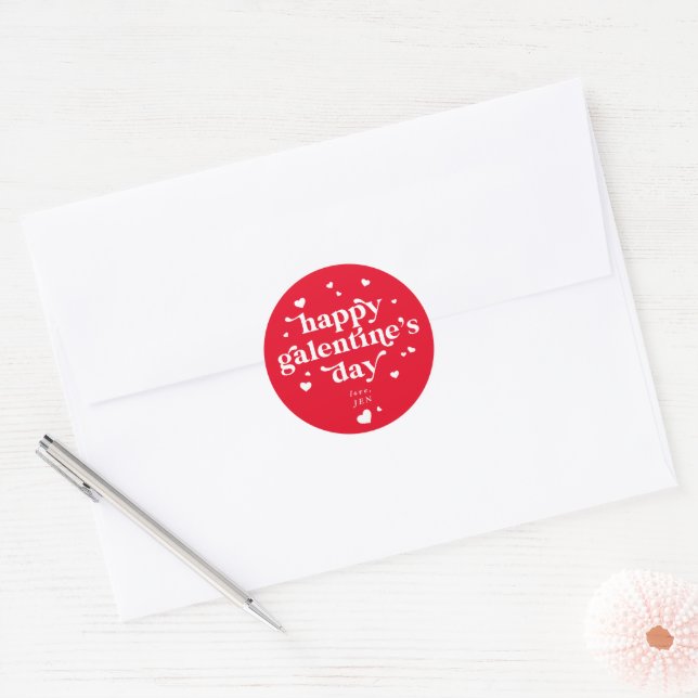 Personalised Happy Galentine's Day Classic Round Sticker (Envelope)