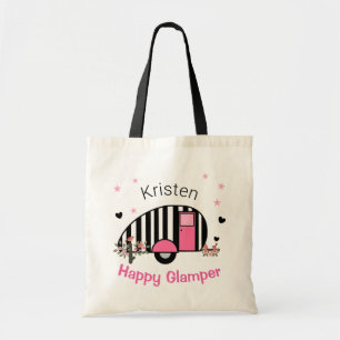 Personalised Happy Glamper Striped Camper Tote
