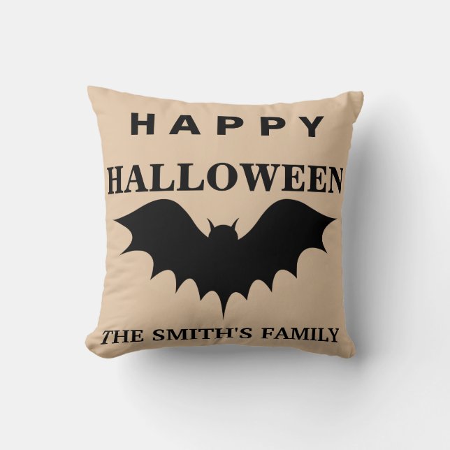 Personalised Happy Halloween Bat Cushion (Front)