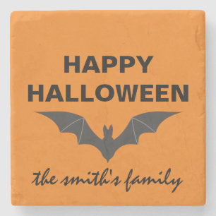 Personalised Happy Halloween Bat Stone Coaster