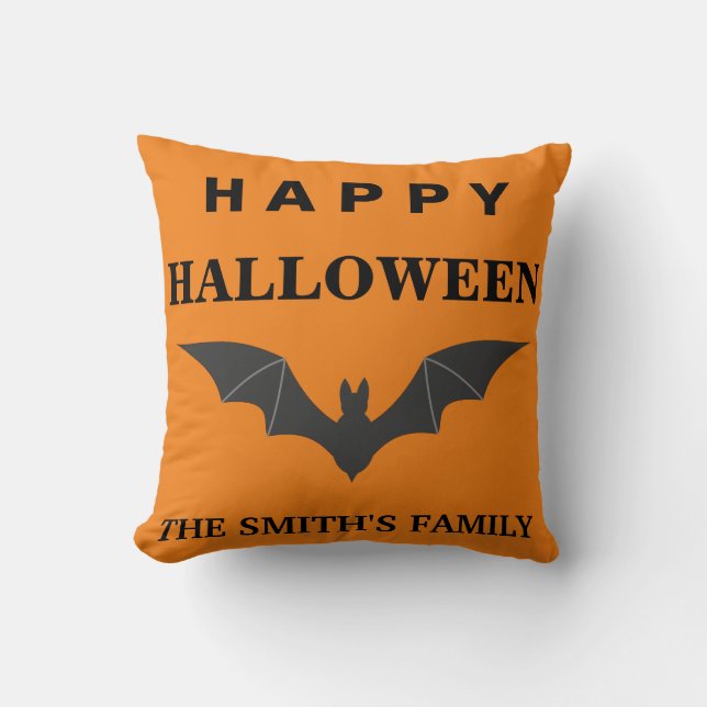 Personalised Happy Halloween Bat Throw Pillow (Front)