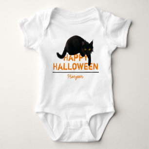 Personalised Happy Halloween Black Cat Baby Bodysuit