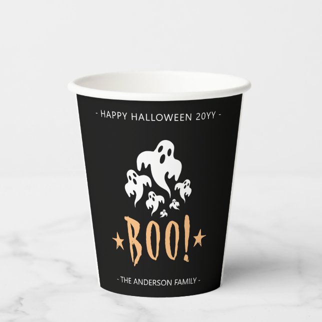 Personalised Happy Halloween Boo Paper Cups (Front)